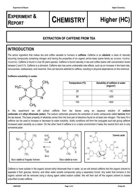 Lesson 4 Extraction Of Caffeine From Tea Using An