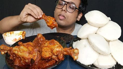 Eating Spicy Chicken Leg Piece Curry And Idli Indian Asmr Mukbang Asmr