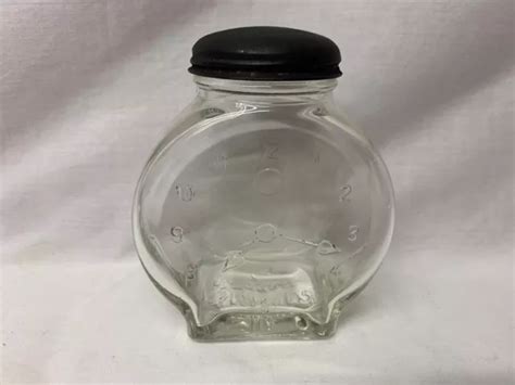 Vintage Glass Container W Lid Clock Bank Nash Underwood Happy Time Mustard Jar £16 56 Picclick Uk