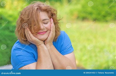 Mature Woman Psychology Concept Plus Size Smiling Lady Stock Image