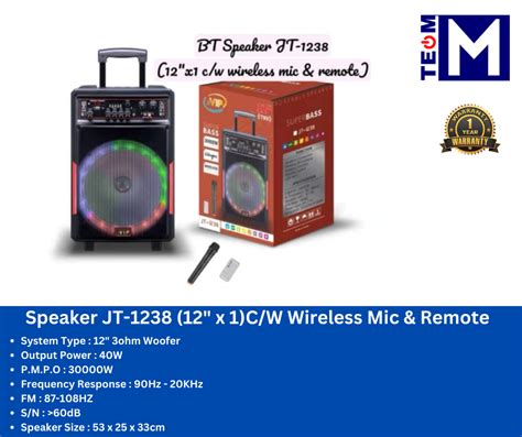 Speaker JT-1238 (12" x 1) C/W Wireless Mic & Remote