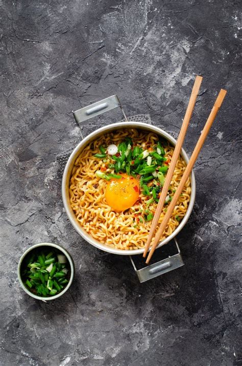 Korean Style Instant Noodles Shin Ramyeon Or Ramyun With Egg Scallion