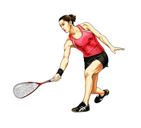 Abstract Young Woman Does An Exercise With A Racket On Her Right Hand