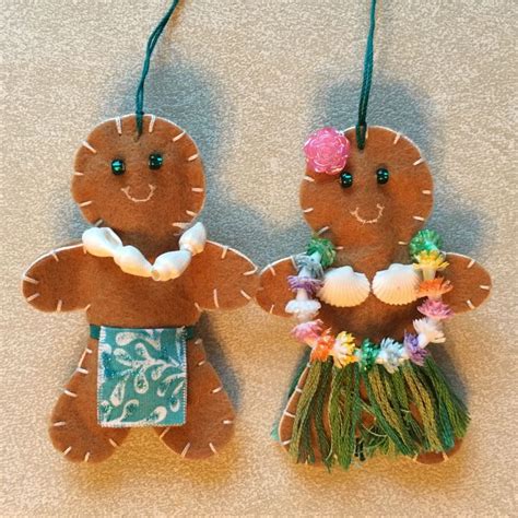 Hawaiian Gingerbread People Christmas Ornaments Felt Crafts