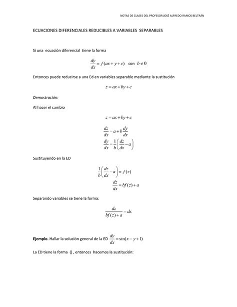 Ecuaciones Reducibles A Variables Separables Pdf