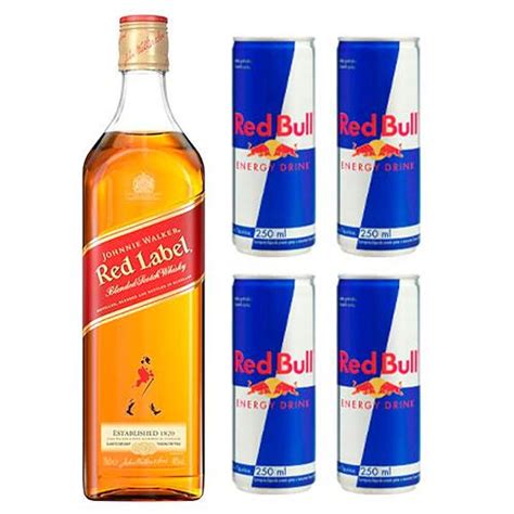 Whisky Johnnie Walker Red Label 1 Litro 4 Latas do Energético Red