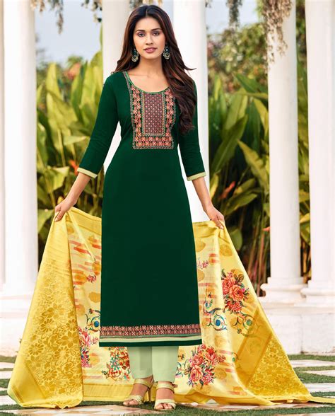 Festive Party Wear Green Color Cotton Fabric Salwar Kameez 1706312