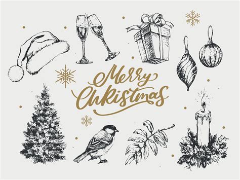 Merry Christmas Happy New Year 2023 Typography Set Vector Logo