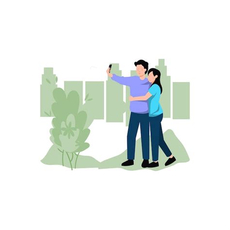 La pareja se está tomando una selfie Vector Premium