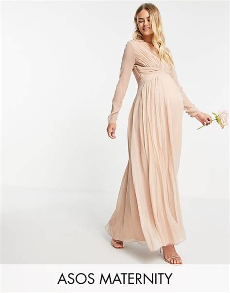 Asos Design Maternity Bridesmaid Ruched Waist Maxi Dress With Long