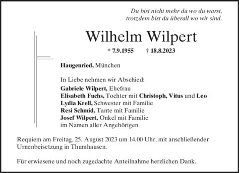 Traueranzeigen Von Wilhelm Wilpert Mittelbayerische Trauer