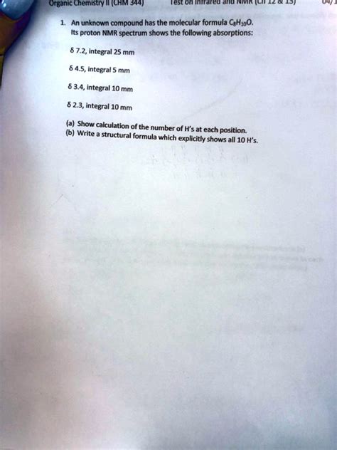 Solved Organic Chemistry I Chm Test On Infrared An Unknown