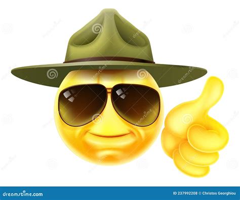 Happy Drill Sergeant Emoticon Cartoon Face Vector Illustration