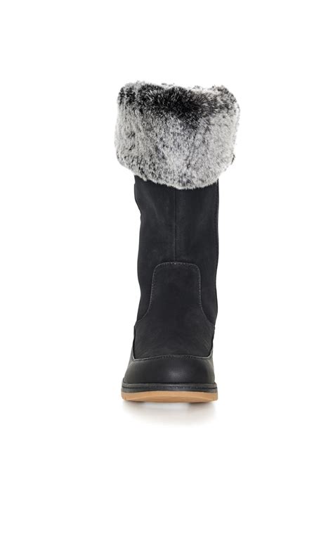 Evans Wide Fit Black Faux Fur Lined Snow Boots Evans