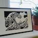 Big Wave Linocut Original Print A Size Etsy