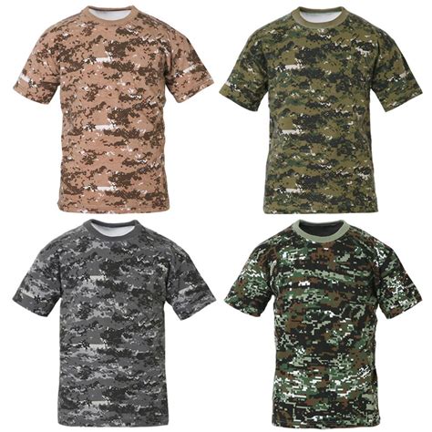 Mens Military Tactical Digital Camoflage T Shirts Army Combat Uniform