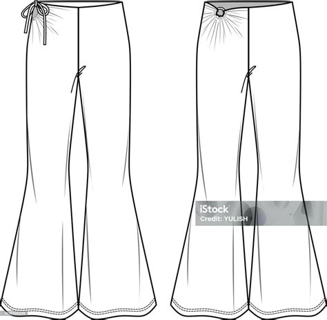 Celana Flare Vektor Untuk Cad Fashion Wanita Template Sketsa Gambar