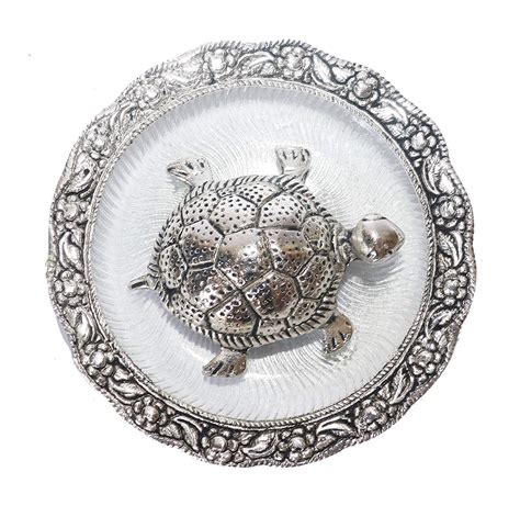 Buy Our Brand Metal Glass Silver Kachua Plated Feng Shui Tortoise