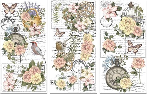 Amazon GLOBLELAND Flowers Birds Rub On Transfers Vintage Flowers