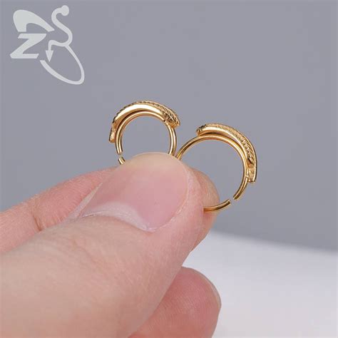 Zs 1 Pcs Punk Feather Gold Nose Rings For Men Women Stainless Steel Septum Rings Earrings Daith