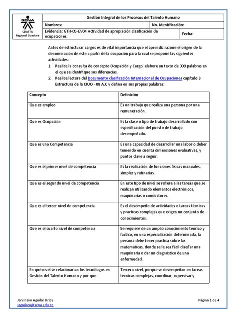 Gth 05 Ev04 Actividad De Apropiación Clasificación De Ocupaciones Pdf Gestión De Recursos