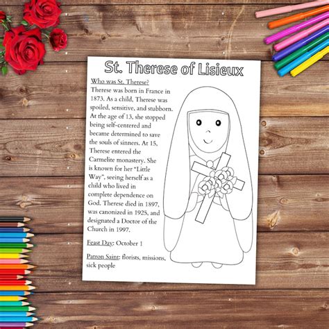 St Therese Of Lisieux Coloring Page Printable Saint Coloring