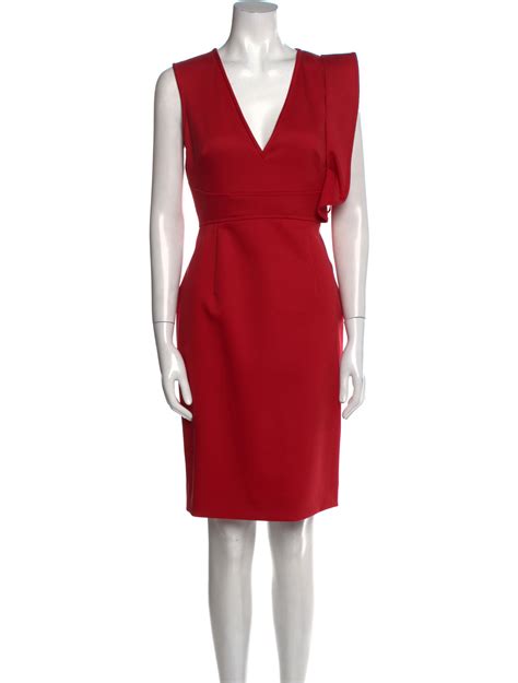 Valentino V Neck Knee Length Dress Red Dresses Clothing Val300936