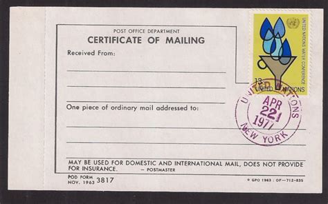 UN: #283 13c Water 1st day cncl USPS Certificate of Mailing | Worldwide ...