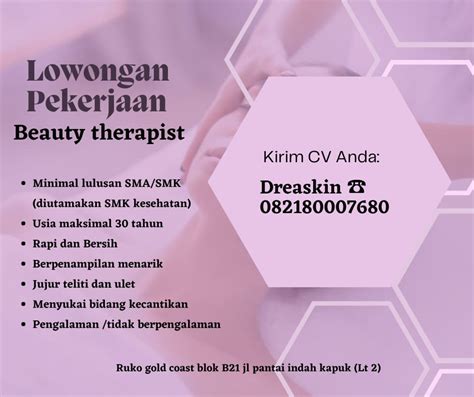 Lowongan Kerja Beauty Terapis Di Dreaskin Jakartakerja