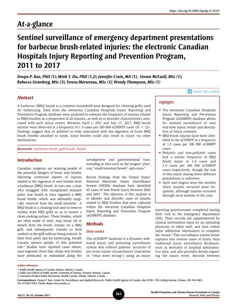 Pdf At A Glance Sentinel Surveillance Of Emergency Department Presentations For Barbecue