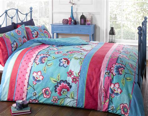 Rapport Contemporary Arianne Teal Bright Floral Stripe Reversible Duvet ...