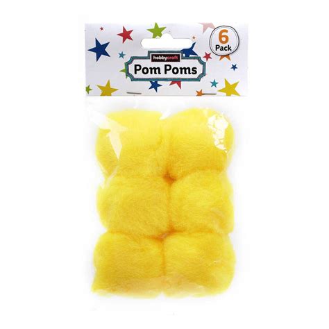 Yellow Pom Poms 5cm 6 Pack Hobbycraft