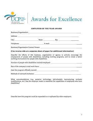 Fillable Online Ucp Employer Of The Year Award Fax Email Print Pdffiller