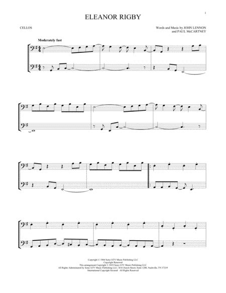 Eleanor Rigby By The Beatles Cello Digital Sheet Music Sheet