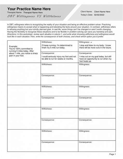 Dbt Willingness Vs Willfulness Worksheet