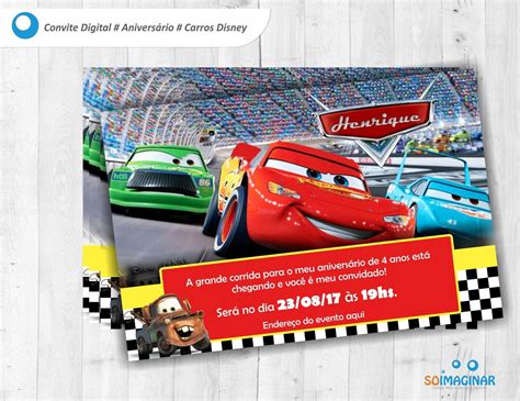 Convite Digital Aniversário Carros Disney Elo7