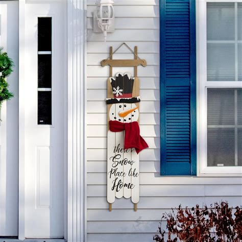 Glitzhome In H Wooden Christmas Snowman Porch Sign The