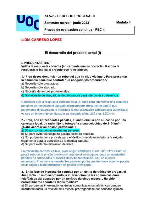 Solucion Prueba Obligatoria 4 73 DERECHO PROCESAL II Semestre Marzo