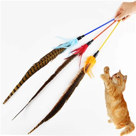 Feather Teaser Cat Toy Wand For Kitten Kitty Interactive With Long