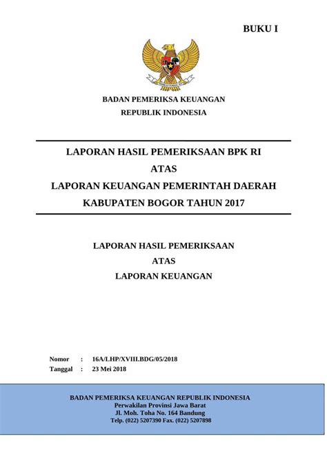 PDF LAPORAN HASIL PEMERIKSAAN BPK RI ATAS LAPORAN Peraturan BPK