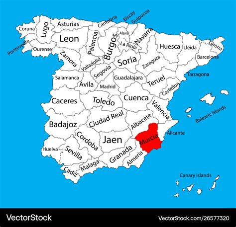 Murcia Map Spain Province Administrative Map Vector Image