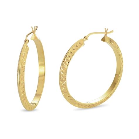 18k Gold Over Sterling Silver Diamond Cut Knife Edge Hoop Earrings