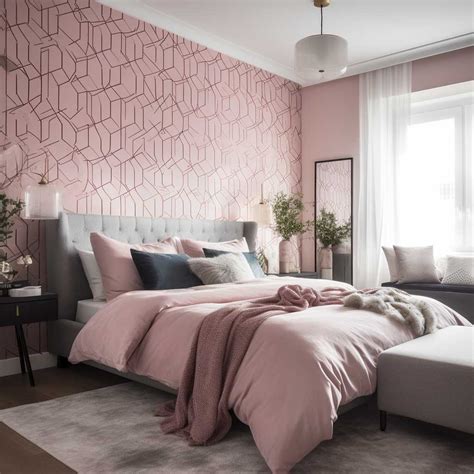 Pink Geometric Wallpaper Transforms a Stylish Master Bedroom