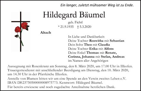 Traueranzeigen von Hildegard Bäumel Mittelbayerische Trauer