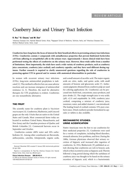 Pdf Cranberry Juice And Urinary Tract Infection