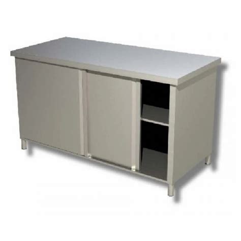 Stainless Steel Ss Cabinet Work Table With Sliding Doors For