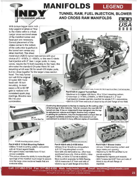 Hemi Tunnel Ram Manifold W Top Indy Cylinder Head