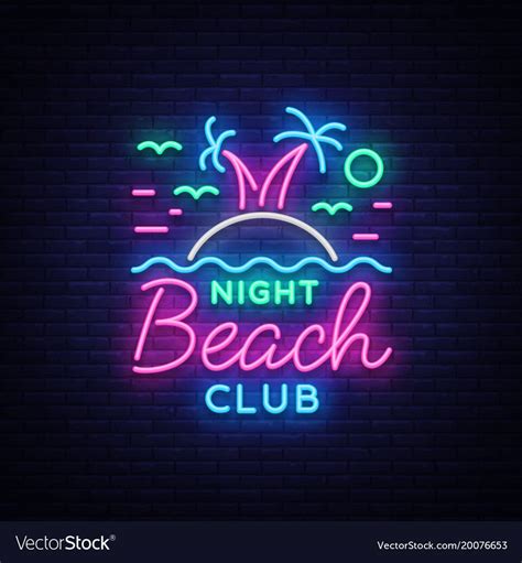 Beach Nightclub Neon Sign Logo In Neon Style Symbol Design Template