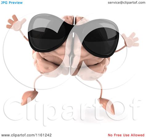 Clipart Of A 3d Brain Mascot Wearing Sunglasses And Jumping Royalty