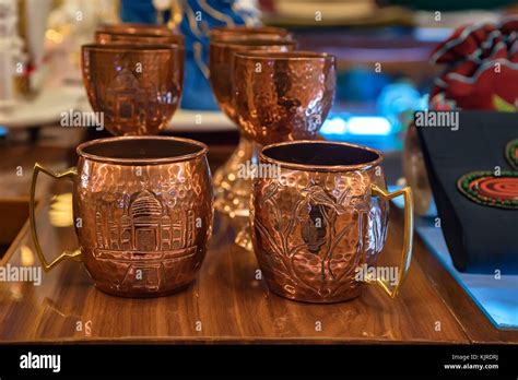 Vintage Copper Mugs Stock Photo Alamy